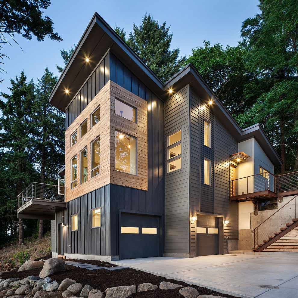 House Siding Options Exterior Contemporary with Accent Lighting Awning Bridge