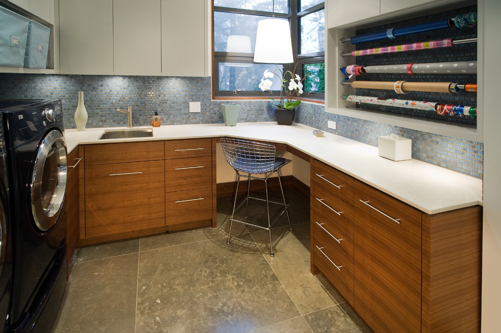 Housewarming Gift Ideas Laundry Room Contemporary with Beige Cabinets Beige Countertop