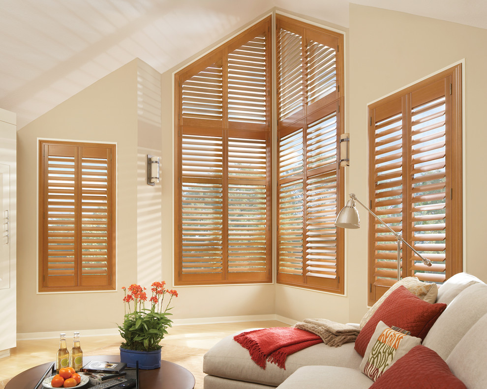 Hunter Douglas Plantation Shutters Family Room Craftsman with Hunter Douglas Plantation Shutters