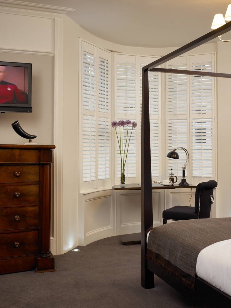 Hunter Douglas Shutters Bedroom Contemporary with Bay Window Bedroom Carpet