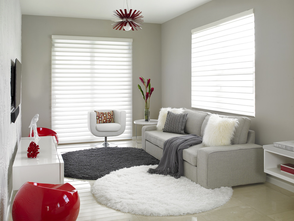 Hunter Douglas Silhouette Family Room Contemporary with Accent Decor Alfombras Redondas