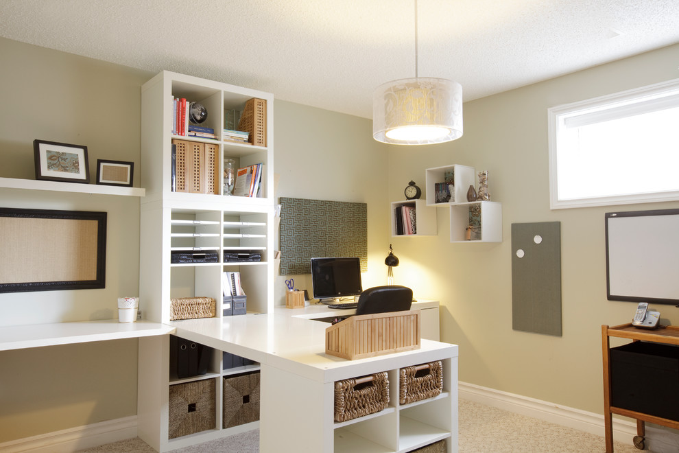 Ikea Computer Desk Home Office Traditional with Beige Wall Built in Bookcase