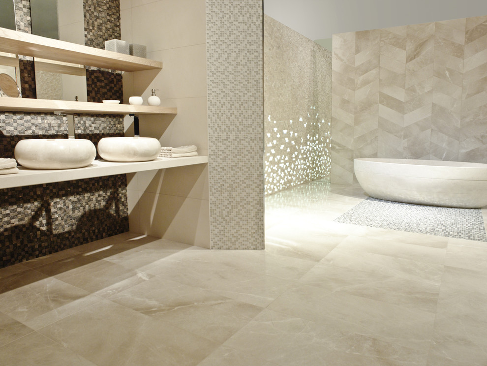 Illuminated Bathroom Mirror Bathroom Contemporary with Bathtubs Butterfly Mosaic Chevron