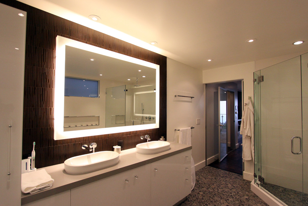 Illuminated Bathroom Mirror Bathroom Modern with Back Lit Mirror Pebble