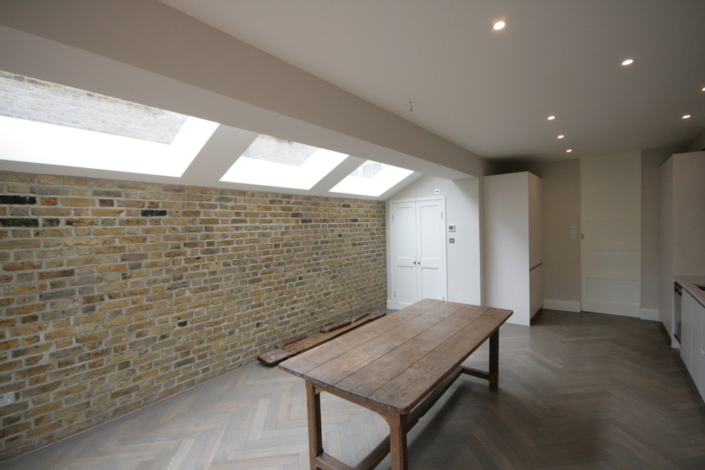 Indoor Brick Wall Kitchen Eclectic with Kitchen Extension in London