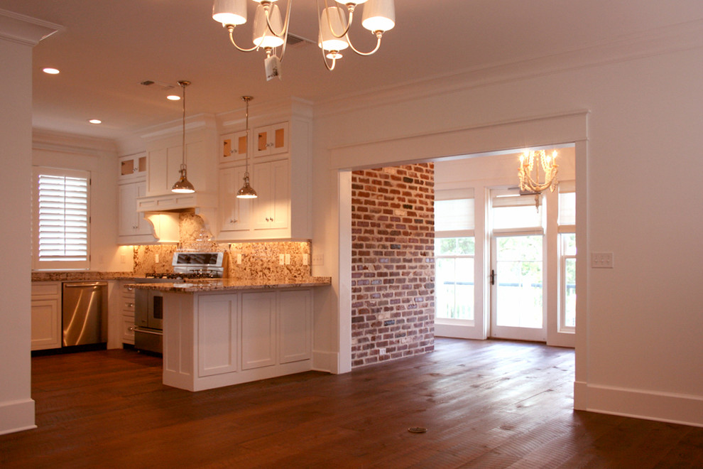 Indoor Brick Wall Living Room Traditional with None 