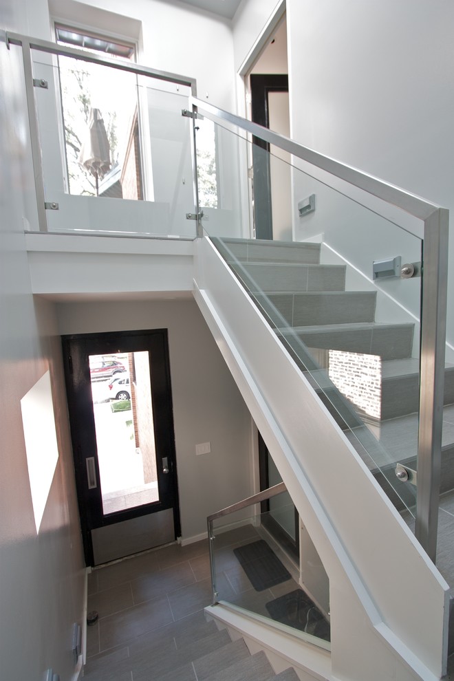 Indoor Stair Railing Staircase Contemporary with Black Door Entry Glass