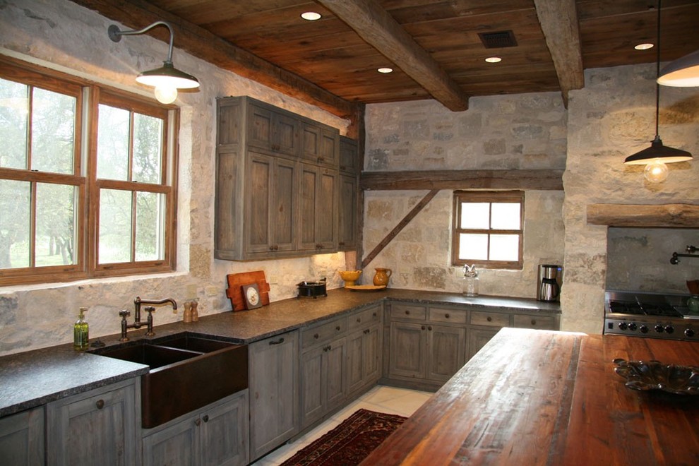 Indoor Stone Walls Kitchen Traditional with None 