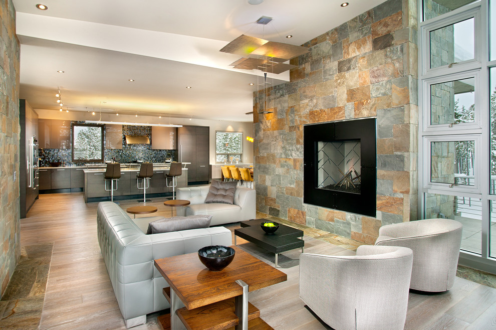 Indoor Stone Walls Living Room Contemporary with Accent Wall Ceiling Lighting