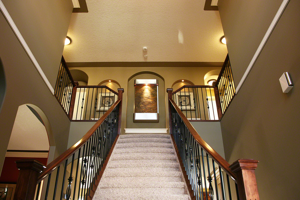 Indoor Wall Fountains Staircase Craftsman with Arch Art Carpet Decor