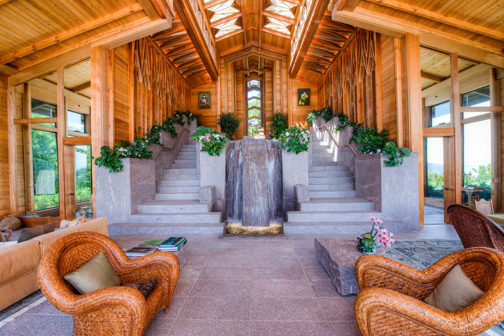 Indoor Water Fountain Living Room Eclectic with Arch Built in Planters Cedar