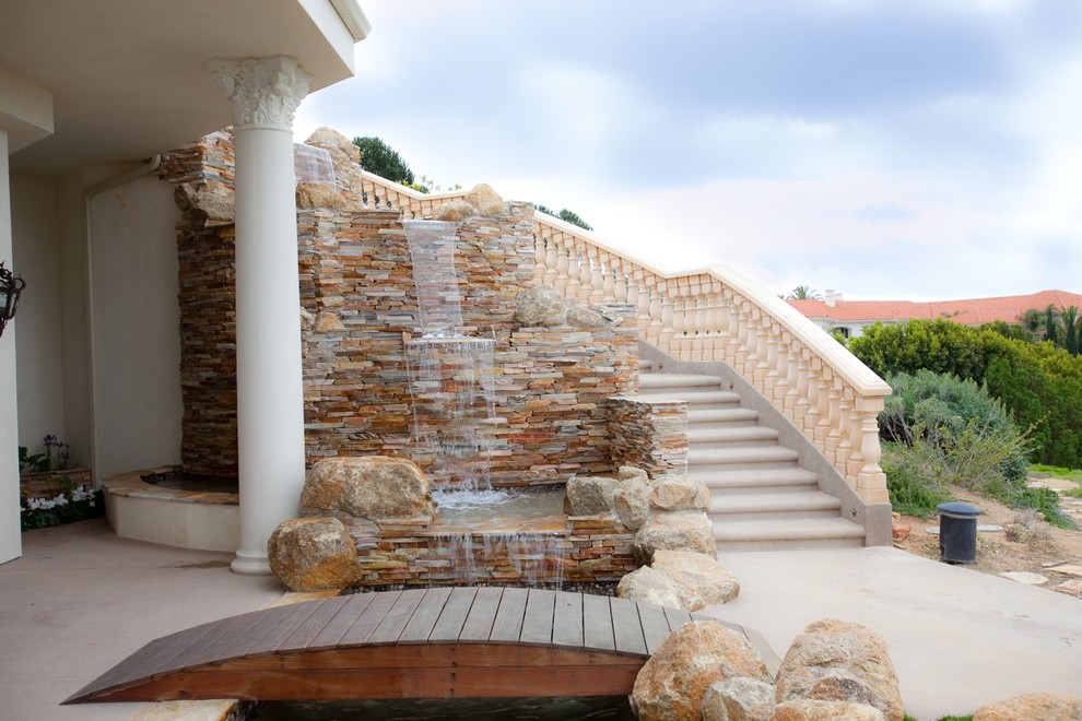 Indoor Waterfall Kit Landscape Mediterranean with Balustrade Boulders Bridge Columns
