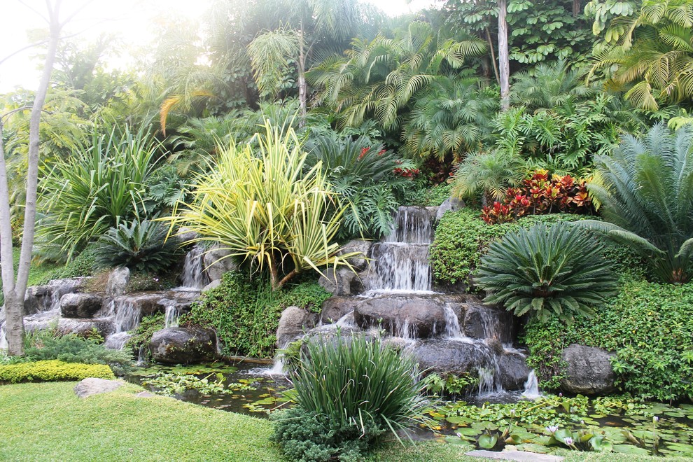 Indoor Waterfall Kit Landscape Tropical with Garden Grass Hillside Landscape