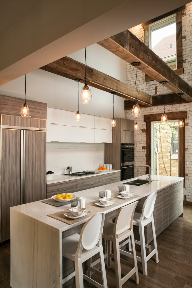 Industrial Kitchen Cabinets Kitchen Industrial with Bar Seating Glass Pendant