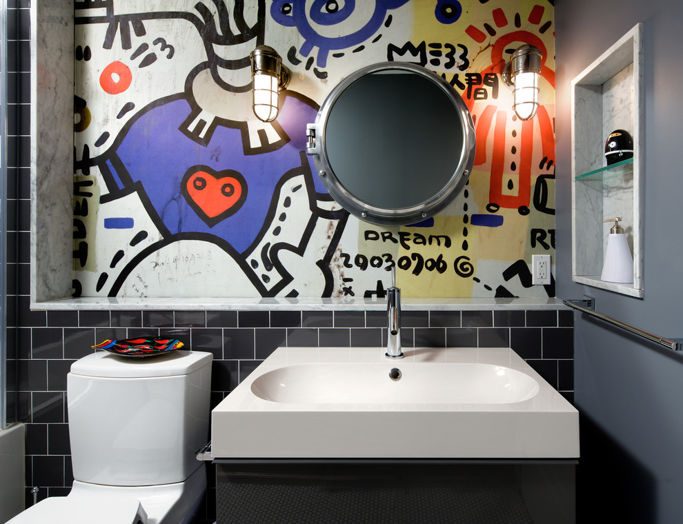 Industrial Wall Sconce Bathroom Contemporary with Black Sink Cabinets Black