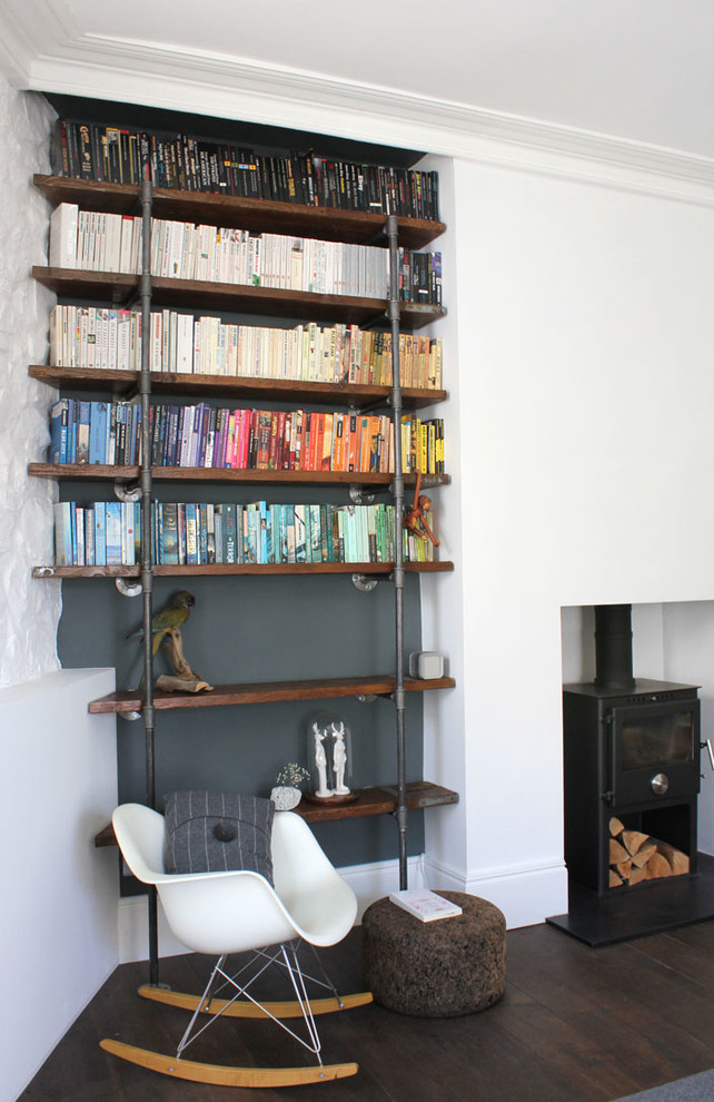 Industrial Wall Shelf Living Room Contemporary with Bespoke Steel Pipe Shelving
