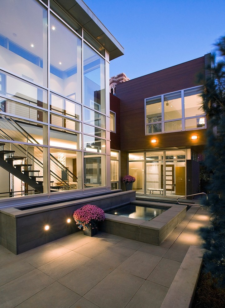 Inground Hot Tub Exterior Contemporary with Aluminum Windows Courtyard Cubist