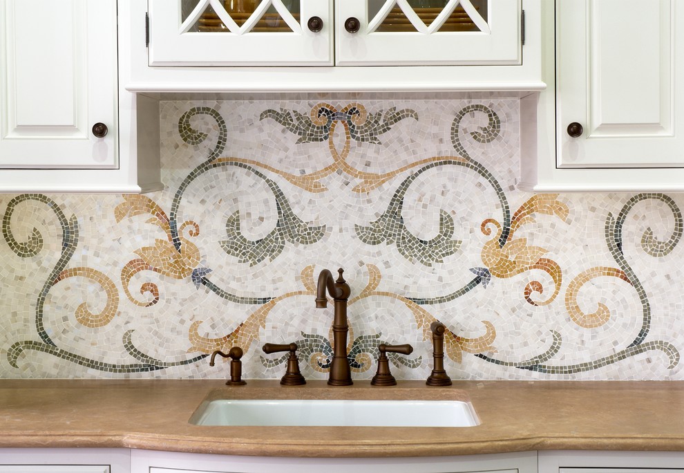 Inground Hot Tub Kitchen Rustic with Backsplash Blue Accents Cream