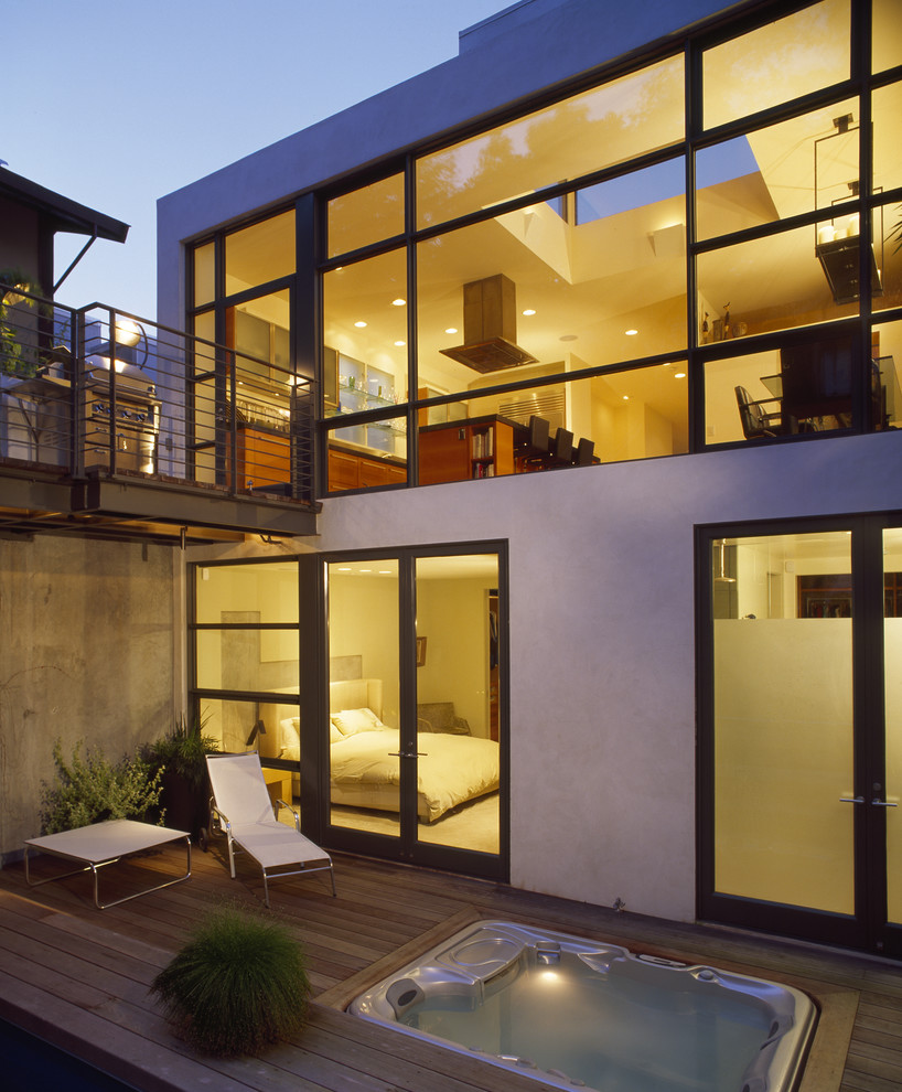Inground Hot Tub Patio Contemporary with Balcony Concrete Dark Window