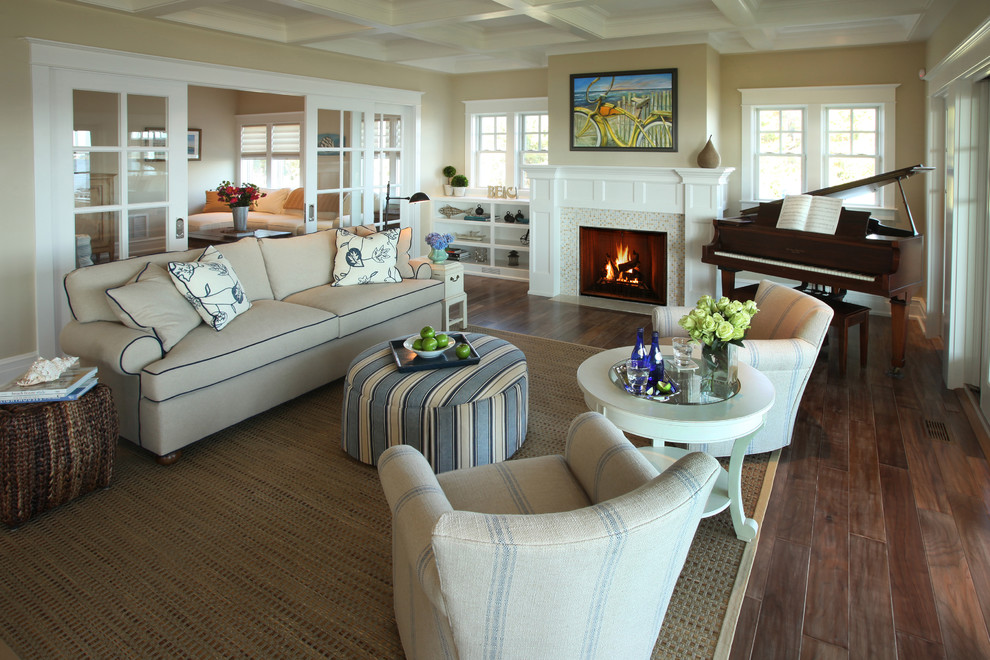 Interior Sliding Glass Doors Living Room Traditional with Beige Walls Coffered Ceiling