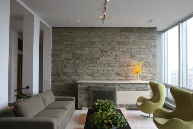 Interior Stone Veneer Living Room Traditional with None 