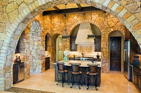 Interior Stone Veneer Spaces Rustic with None 