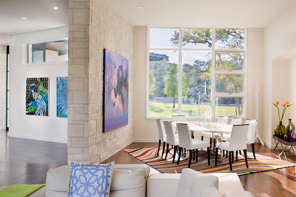 Interior Stone Walls Dining Room Contemporary with Architecture Area Rug Artwork