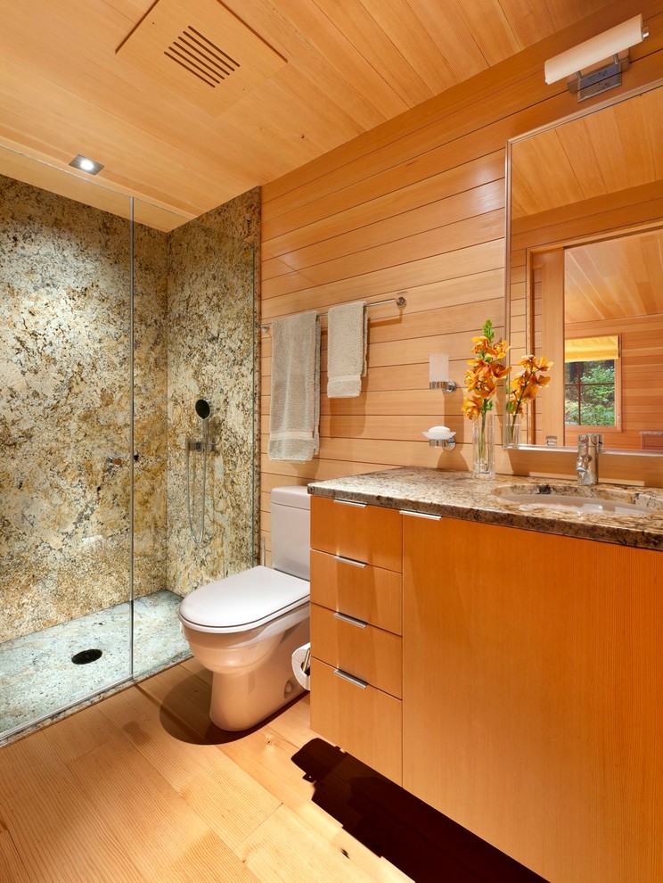 Interior Wood Paneling Bathroom Transitional with Dornbracht Douglas Fir Duravit