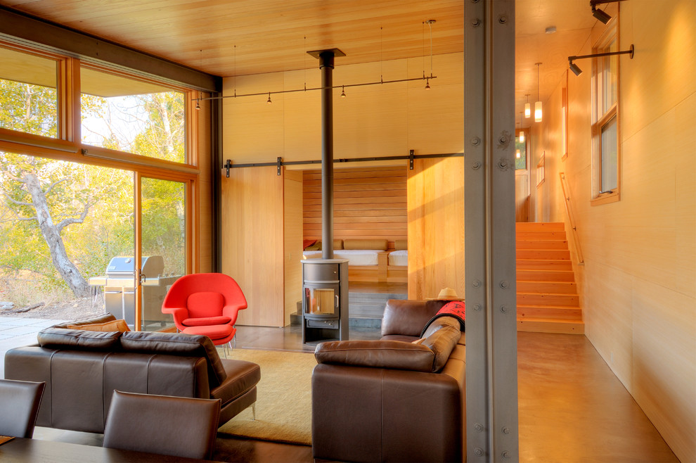 Interior Wood Paneling Living Room Contemporary with Accent Chair Barn Doors