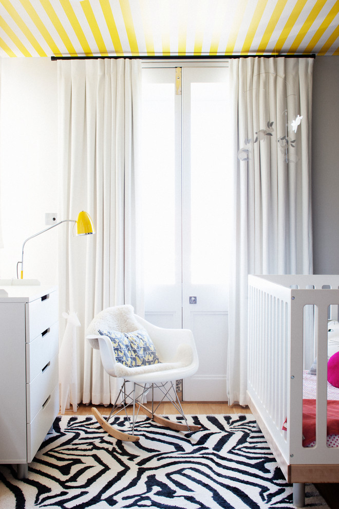Inverted Pleat Curtains Nursery Contemporary with Bunny Mobile Ceiling Wallpaper