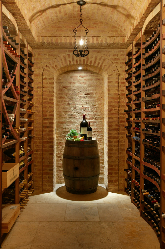 Inverted Pleat Curtains Wine Cellar Mediterranean with Antique Arcane Stone Antique