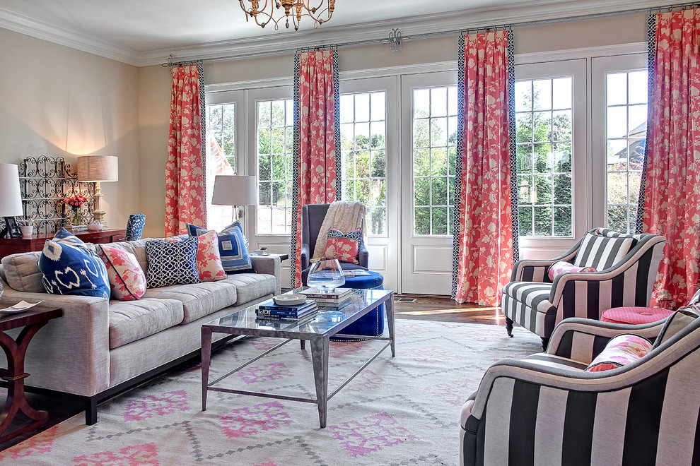 Inverted Pleat Drapes Living Room Transitional with Beige Walls Belle Meade