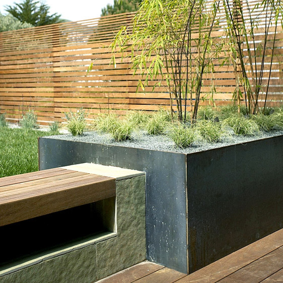 Ipe Wood Fence Landscape Modern with Bench Fence Ipe Slats
