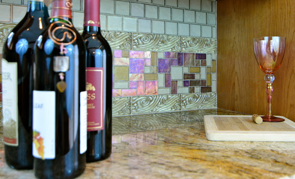 Iridescent Glass Tile Backsplash Kitchen Traditional with Backsplash Glass Backsplash Tile