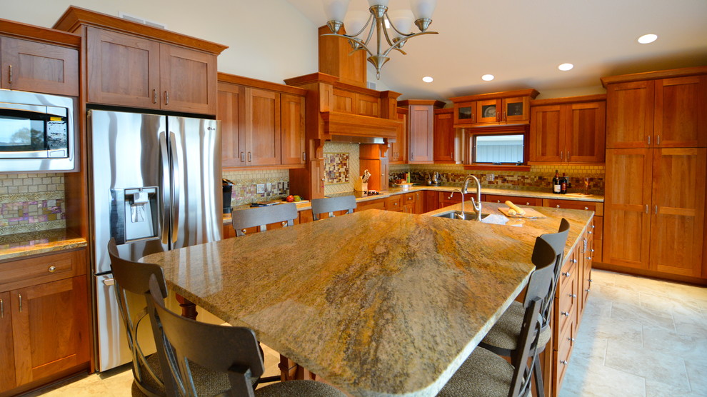Iridescent Glass Tile Backsplash Kitchen Transitional with Cane Custom Iridecent Glass