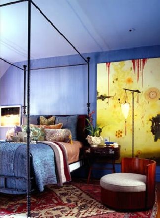 Iron Canopy Bed Bedroom Eclectic with Art Art Deco Artsy