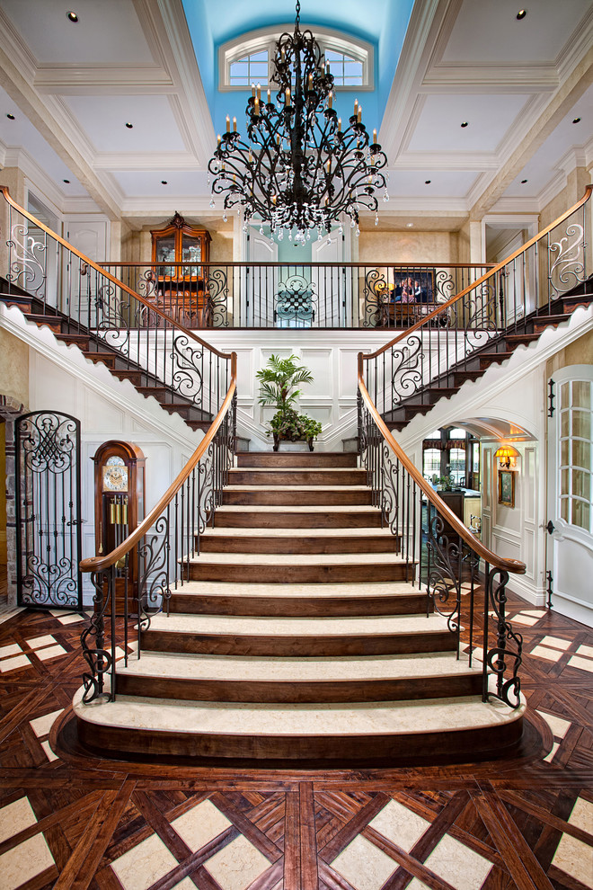 Iron Railing Designs Staircase Mediterranean with Beige Coffered Ceiling Beige
