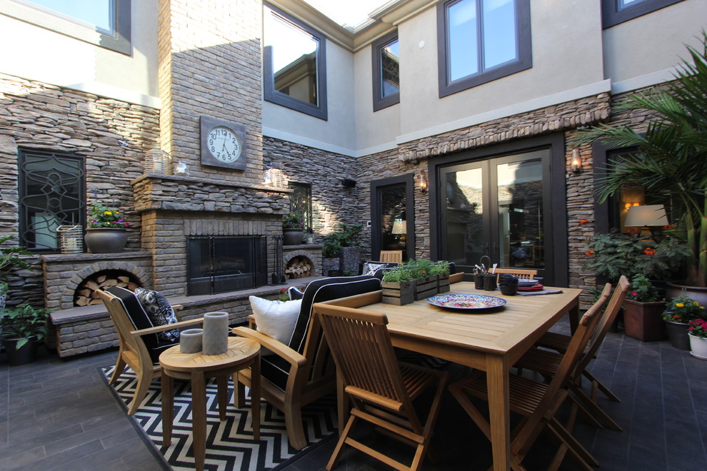 Iron Window Grill Patio Traditional with Black and White Chevron