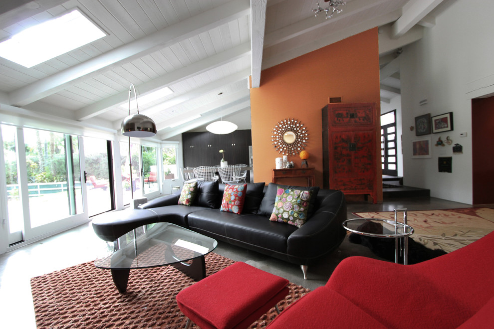 Italian Leather Sofa Family Room Contemporary with Arc Floor Lamp Custom