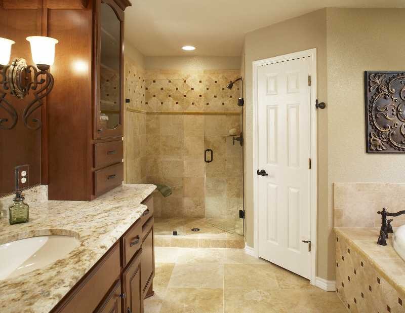 Ivory Travertine Tile Bathroom Traditional with Additions Aledo Allen Argyle