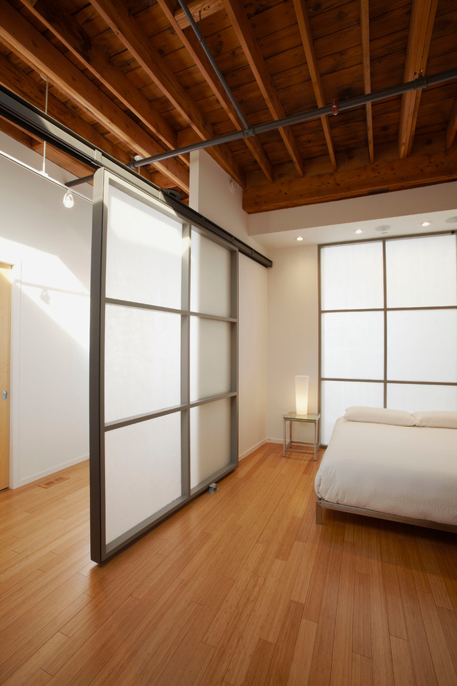 Japanese Sliding Doors Bedroom Industrial with Contemporary Exposed Beams Loft
