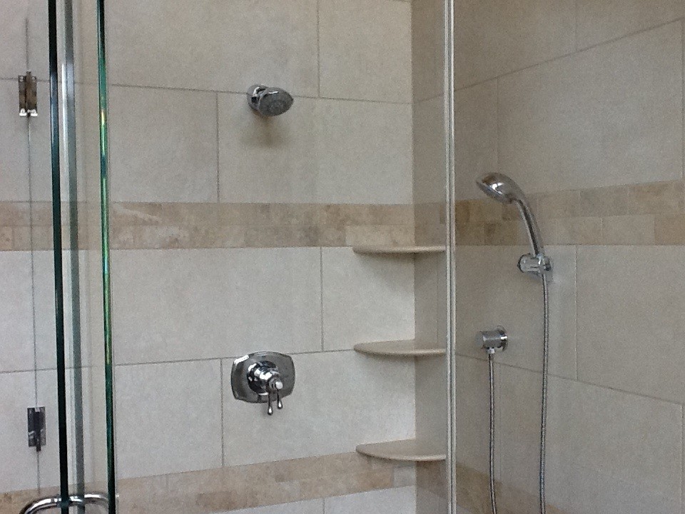 Japanese Soaking Tub Bathroom Traditional with Frameless Shower Enclosure Large