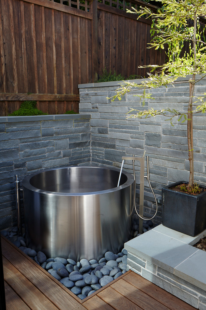 Japanese Soaking Tub Landscape Contemporary with Black Planter Box Bluestone