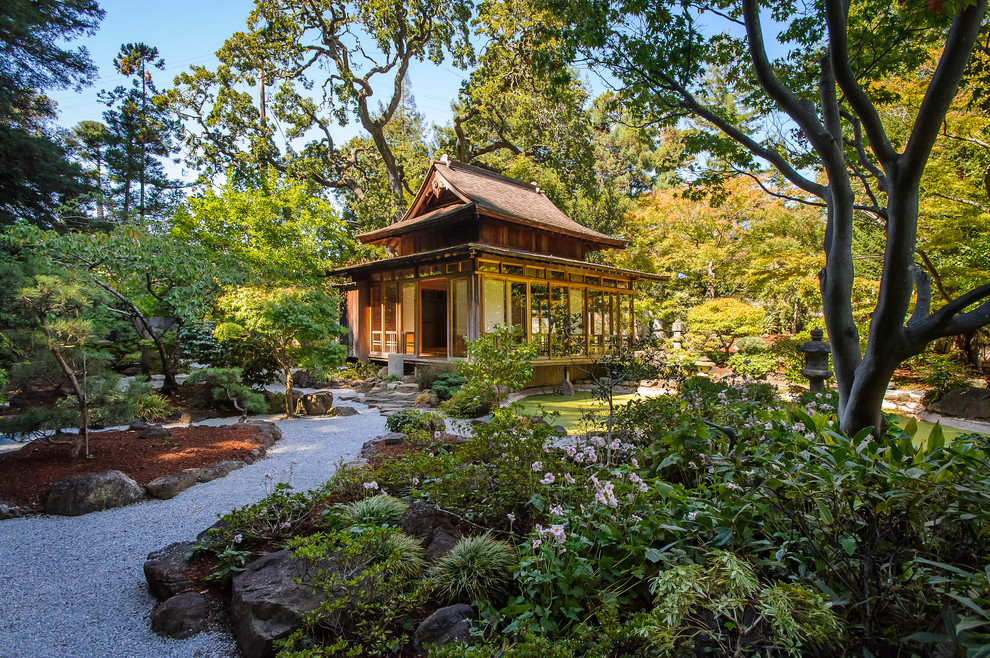 Japanese Style Furniture Garage and Shed Asian with Bark Mulch Berm Boulders