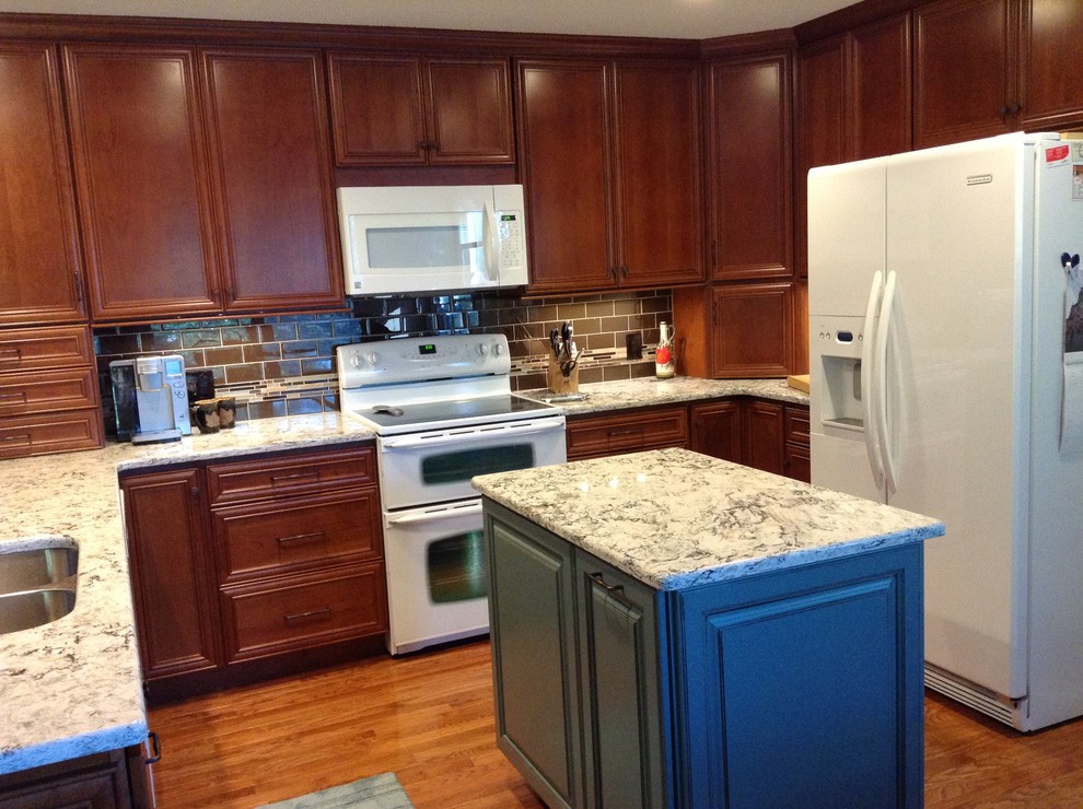 Jeffrey Alexander Hardware Kitchen Traditional with Blue Cabinets Blue Island