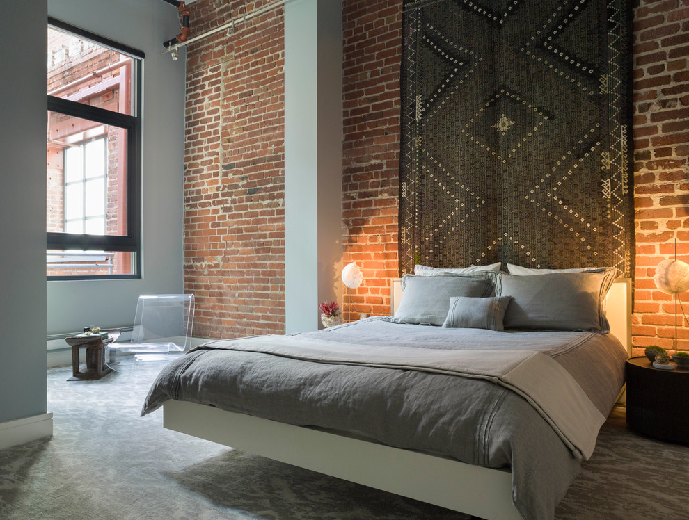 Jennifer Lopez Bedding Bedroom Modern with Exposed Brick Wall Ghost