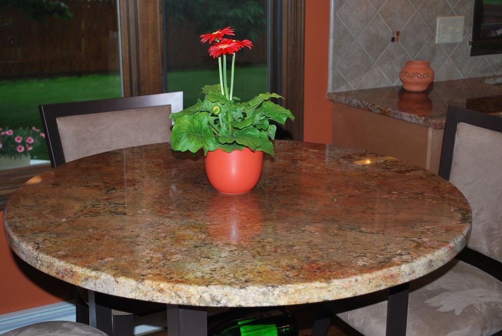 Juparana Bordeaux Granite Kitchen Traditional with Buffalo Granite Table Top
