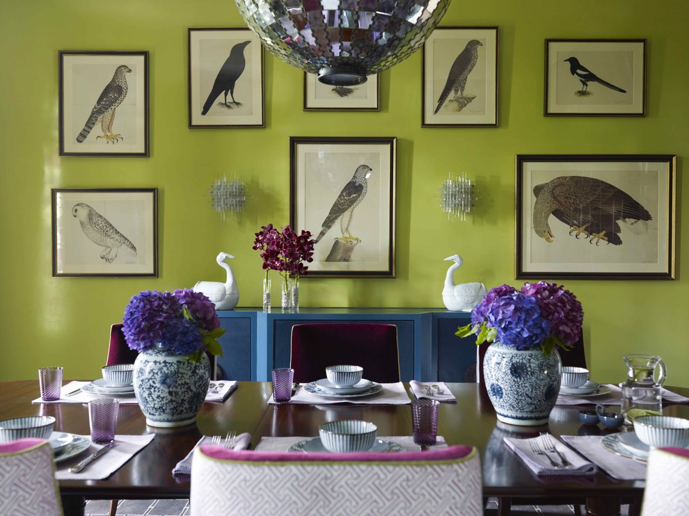 Keeping Birds Away Dining Room Contemporary with Analogous Color Scheme Centerpiece