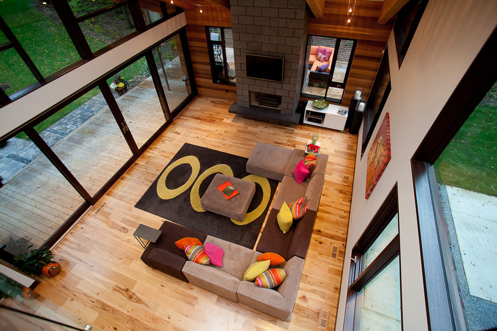 King Hickory Furniture Living Room Contemporary with Fireplace Grey Sofa High