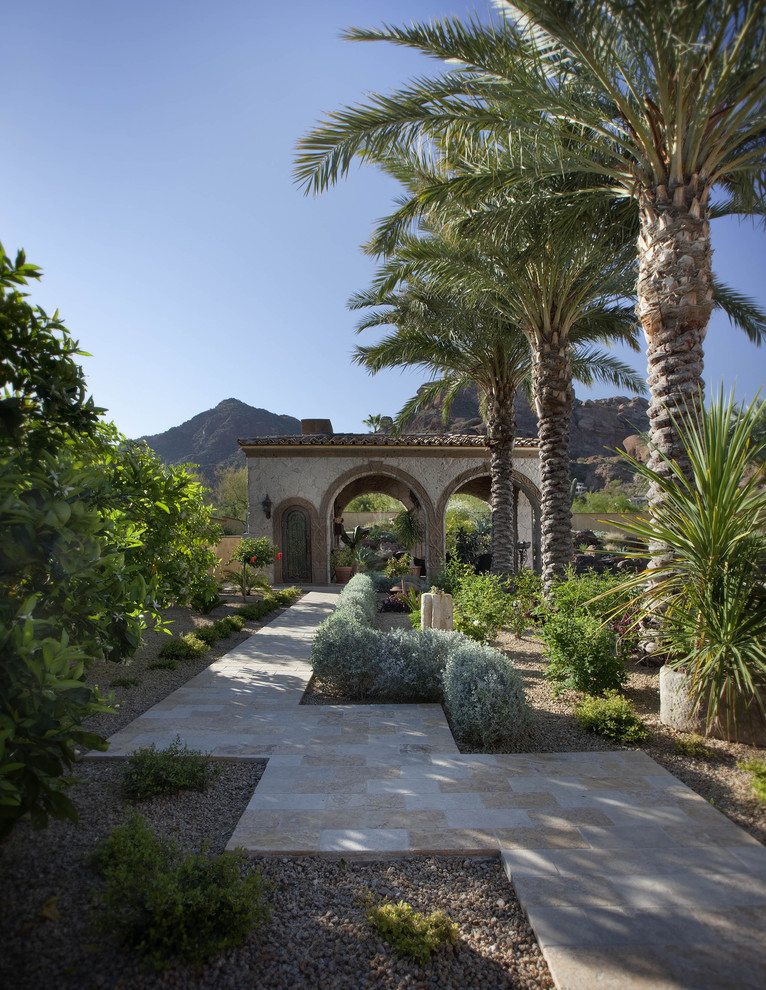 King Palm Tree Landscape Mediterranean with Arch Cabana Covered Patio